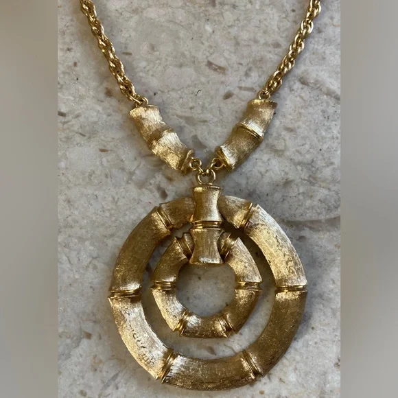 Napier Jewelry Napier 97s Gold Tone Double Pendant Bamboo